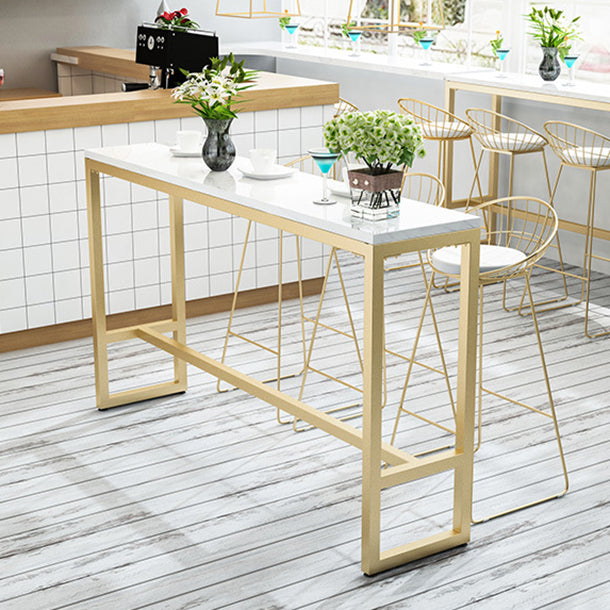 Rectangle Bar Dining Table Contemporary Bar Table with Gold Trestle Base