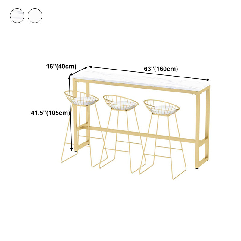 Rectangle Bar Dining Table Contemporary Bar Table with Gold Trestle Base