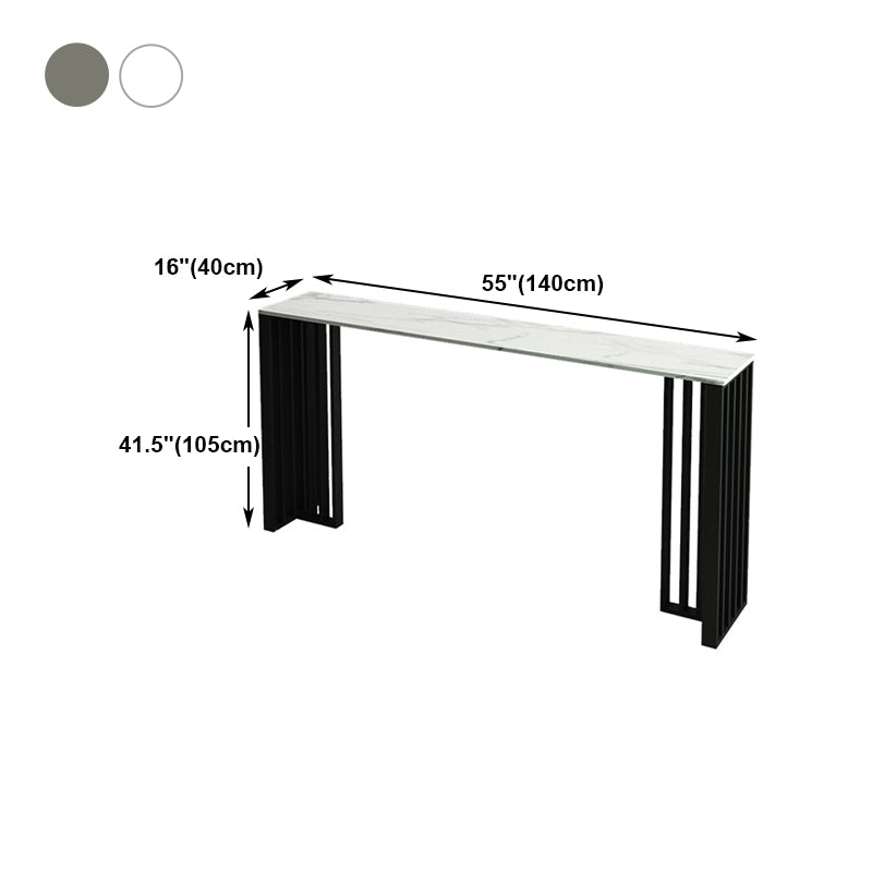 Rectangle Stone Bar Dining Table Contemporary Bar Table with Double Pedestal Base