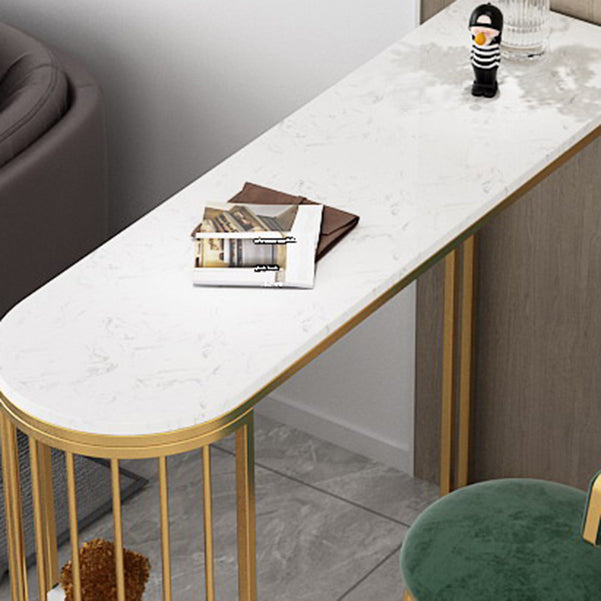 White Stone Bar Table Traditional Luxury Bar Table with Sled Base