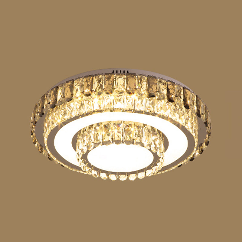 Gold Metal Flush Ceiling Light Modern 2-Head LED Flush Mount Lamp with Crystal Shade