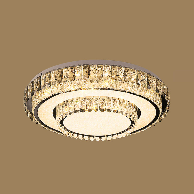 Gold Metal Flush Ceiling Light Modern 2-Head LED Flush Mount Lamp with Crystal Shade