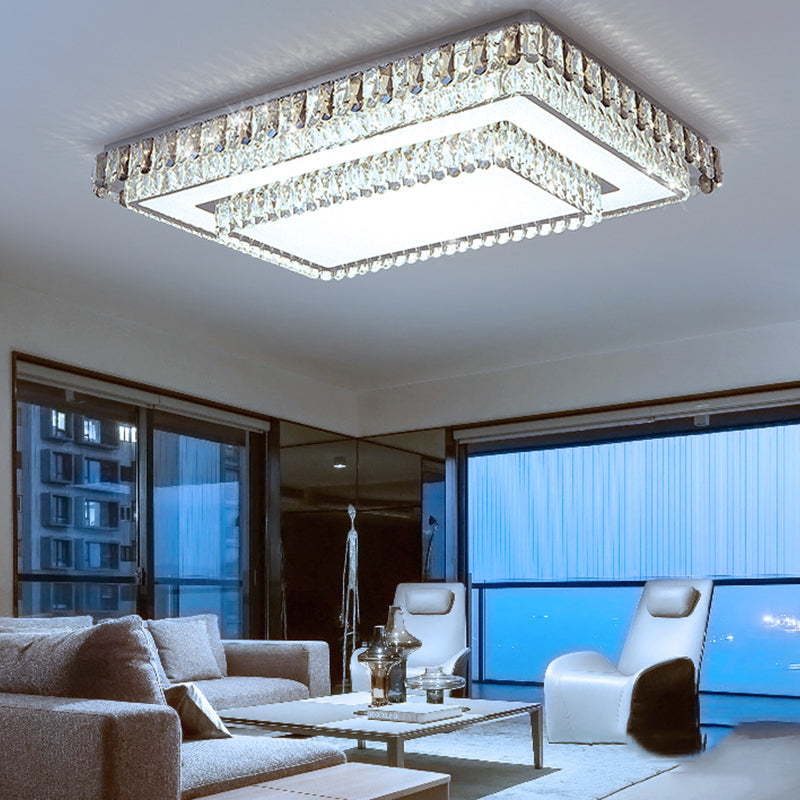 Gold Metal Flush Ceiling Light Modern 2-Head LED Flush Mount Lamp with Crystal Shade