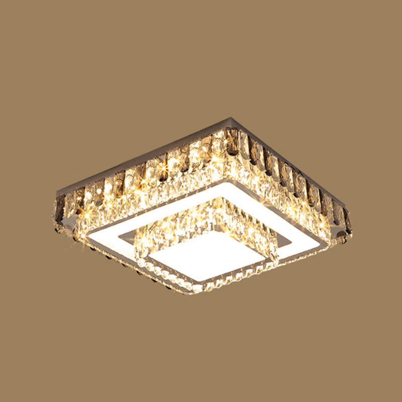 Gold Metal Flush Ceiling Light Modern 2-Head LED Flush Mount Lamp with Crystal Shade