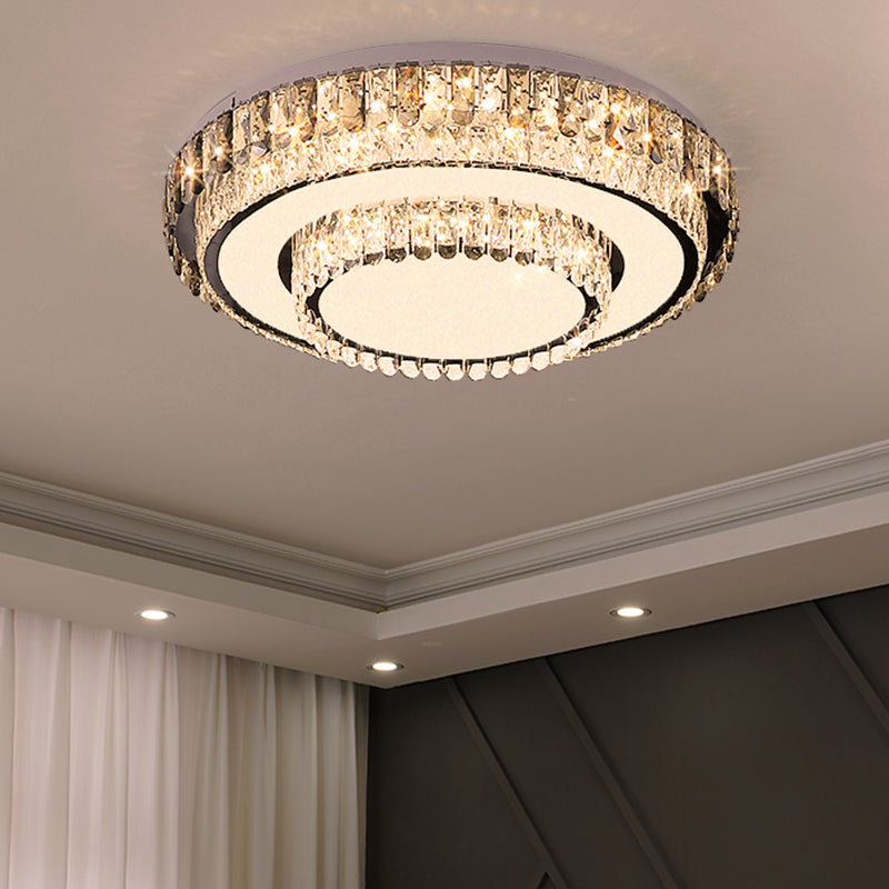 Gold Metal Flush Ceiling Light Modern 2-Head LED Flush Mount Lamp with Crystal Shade