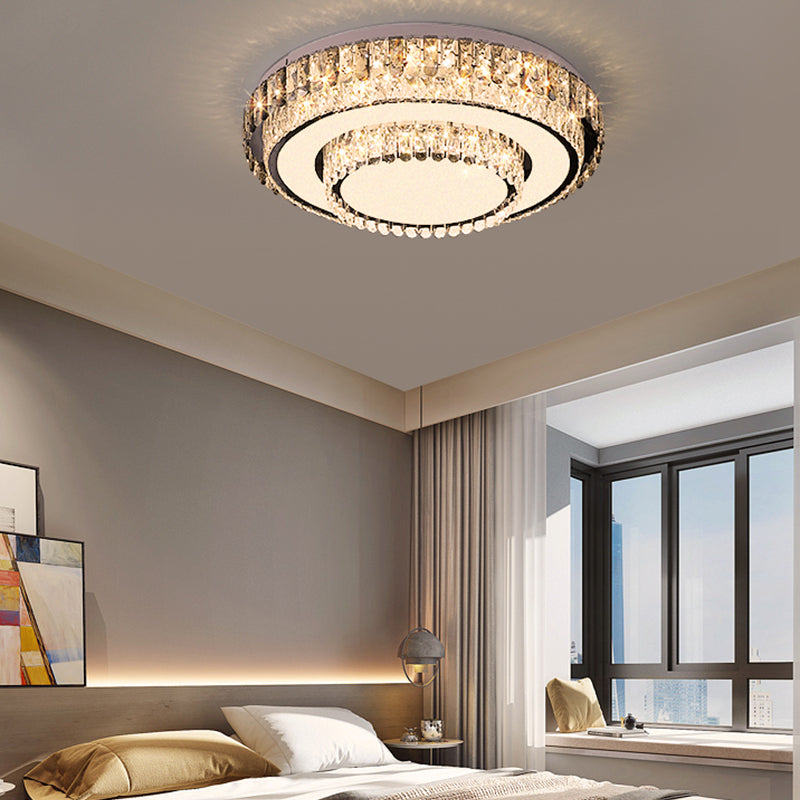 Gold Metal Flush Ceiling Light Modern 2-Head LED Flush Mount Lamp with Crystal Shade