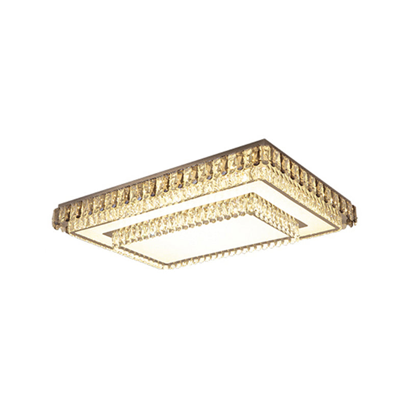 Gold Metal Flush Ceiling Light Modern 2-Head LED Flush Mount Lamp with Crystal Shade