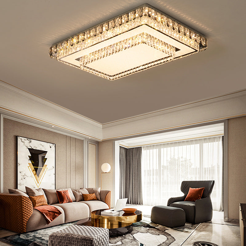 Gold Metal Flush Ceiling Light Modern 2-Head LED Flush Mount Lamp with Crystal Shade