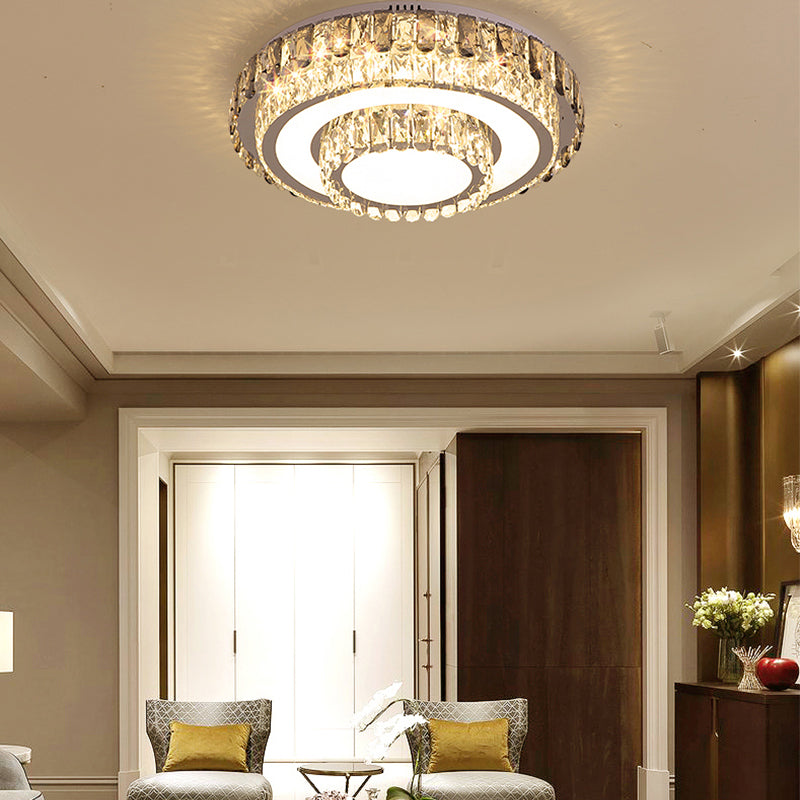 Gold Metal Flush Ceiling Light Modern 2-Head LED Flush Mount Lamp with Crystal Shade