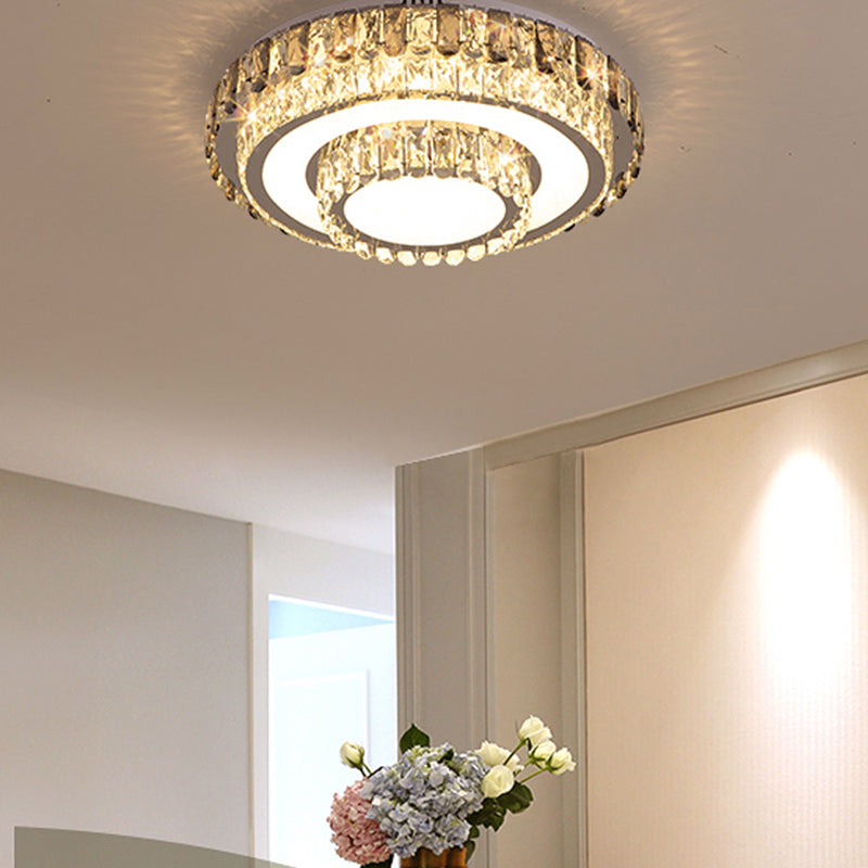 Gold Metal Flush Ceiling Light Modern 2-Head LED Flush Mount Lamp with Crystal Shade