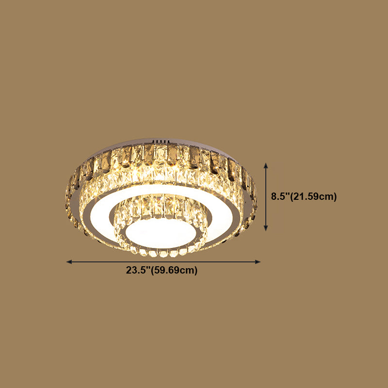 Gold Metal Flush Ceiling Light Modern 2-Head LED Flush Mount Lamp with Crystal Shade