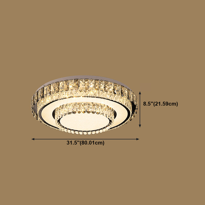 Gold Metal Flush Ceiling Light Modern 2-Head LED Flush Mount Lamp with Crystal Shade