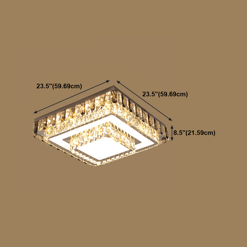 Gold Metal Flush Ceiling Light Modern 2-Head LED Flush Mount Lamp with Crystal Shade