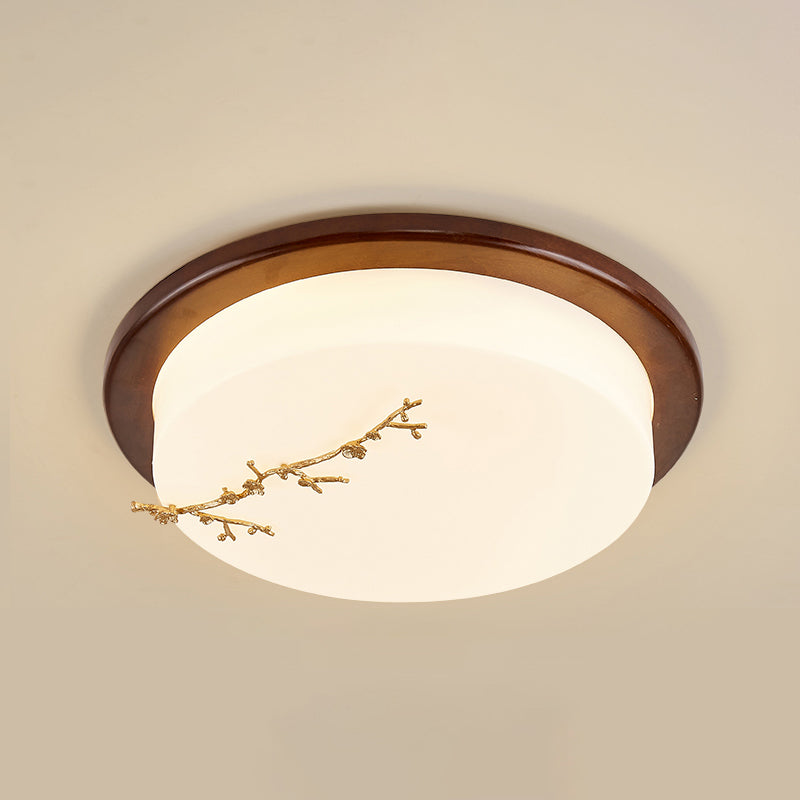 Forme de géométrie Lampe à plafond LED Bois moderne 1 Montage à chasse d'eau légère pour salle à manger