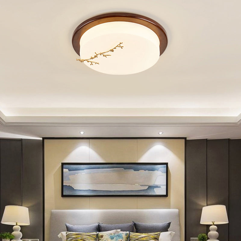 Geometry Shape LED Ceiling Lamp Modern Wood 1 Light Flush Mount for Dining Room