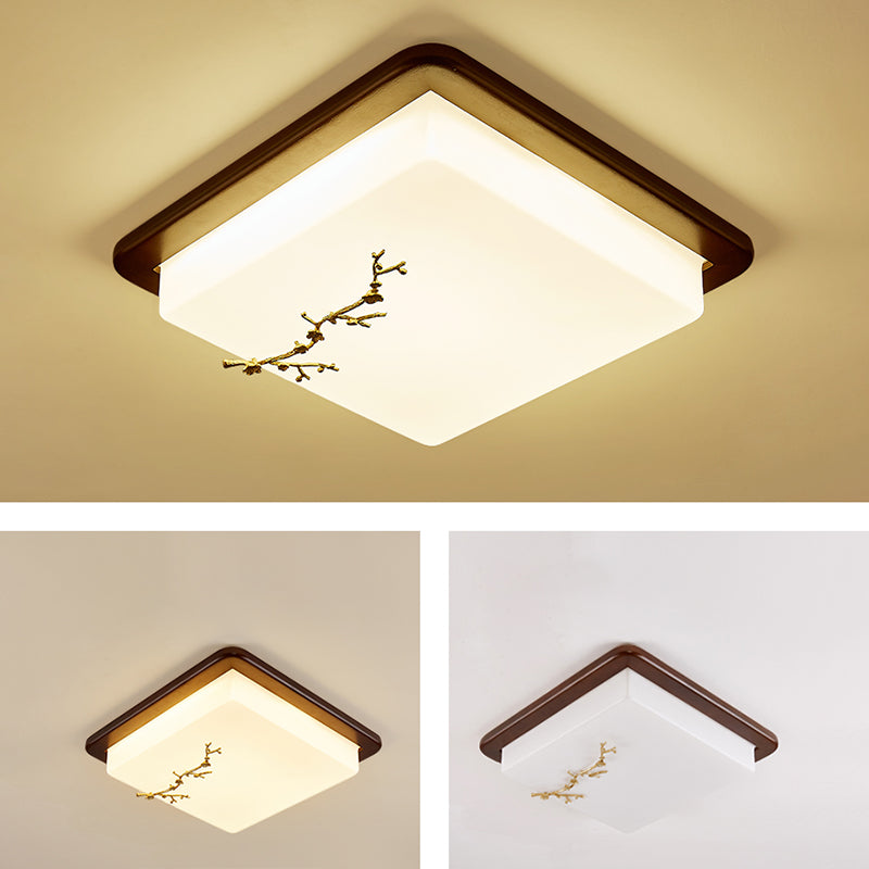 Forme de géométrie Lampe à plafond LED Bois moderne 1 Montage à chasse d'eau légère pour salle à manger