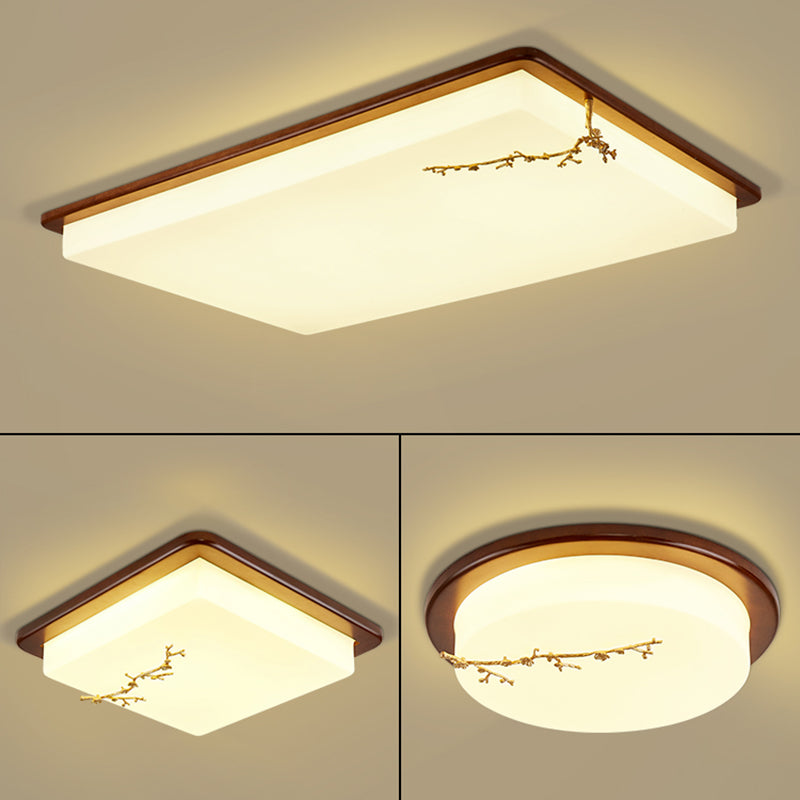 Geometry Shape LED Ceiling Lamp Modern Wood 1 Light Flush Mount for Dining Room