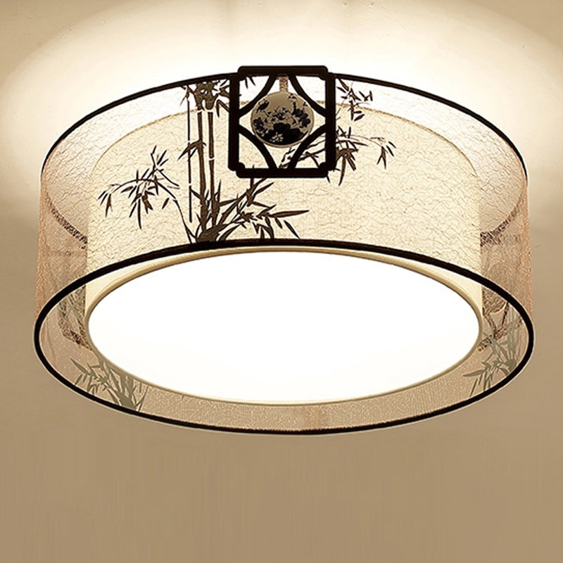 Geometry Shape Ceiling Lamp Tradition Iron Flush Mount with Fabric Lampshade for Aisle