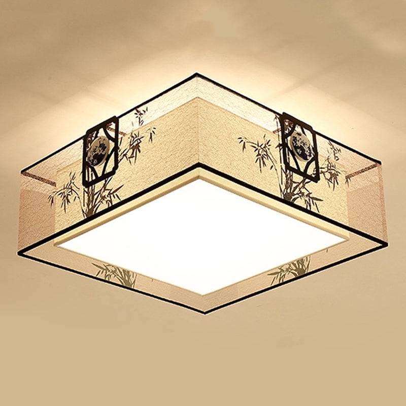 Geometry Shape Ceiling Lamp Tradition Iron Flush Mount with Fabric Lampshade for Aisle