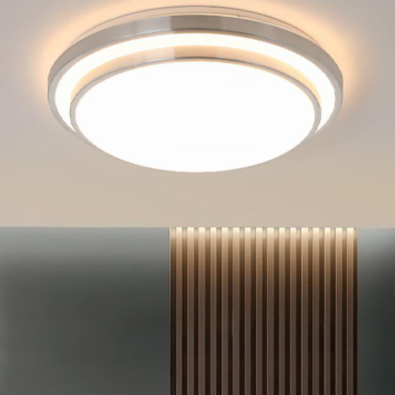 Silver Circle Ceiling Light Fixture Modern Style LED Aluminum Close to Ceiling Lighting