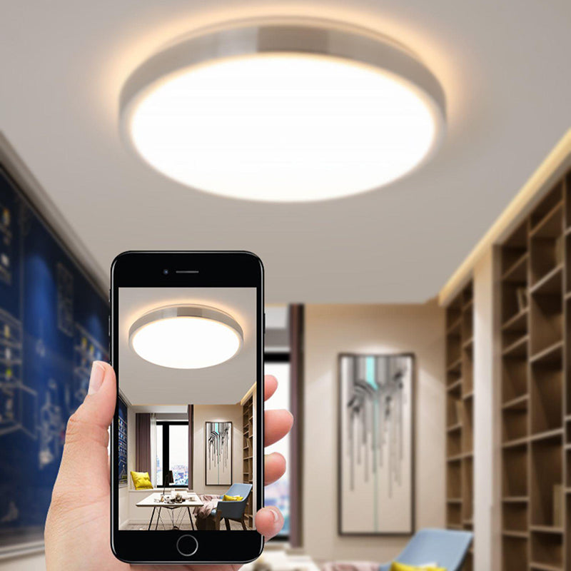 Lampada del soffitto del cerchio d'argento Alluminio a LED in stile moderno vicino all'illuminazione del soffitto