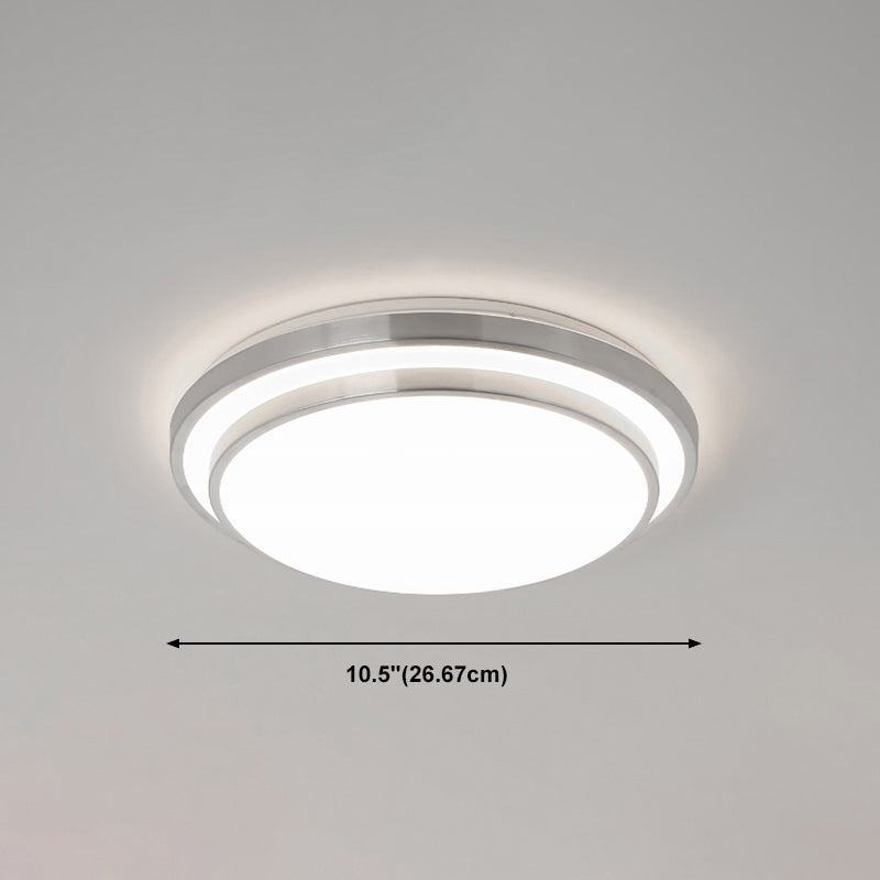 Silver Circle Ceiling Light Fixture Modern Style LED Aluminum Close to Ceiling Lighting