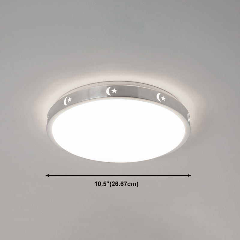 Silver Circle Ceiling Light Fixture Modern Style LED Aluminum Close to Ceiling Lighting