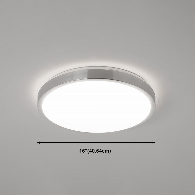 Silver Circle Ceiling Light Fixture Modern Style LED Aluminum Close to Ceiling Lighting