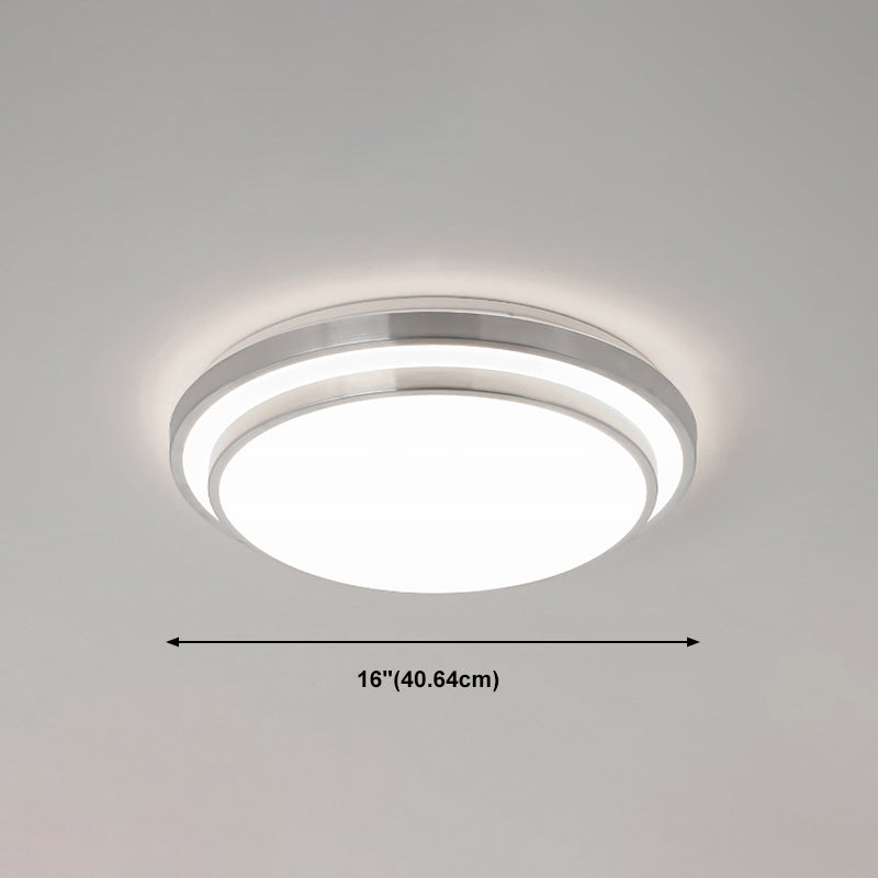 Silver Circle Ceiling Light Fixture Modern Style LED Aluminum Close to Ceiling Lighting