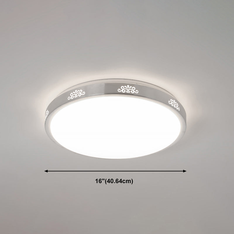 Silver Circle Ceiling Light Fixture Modern Style LED Aluminum Close to Ceiling Lighting