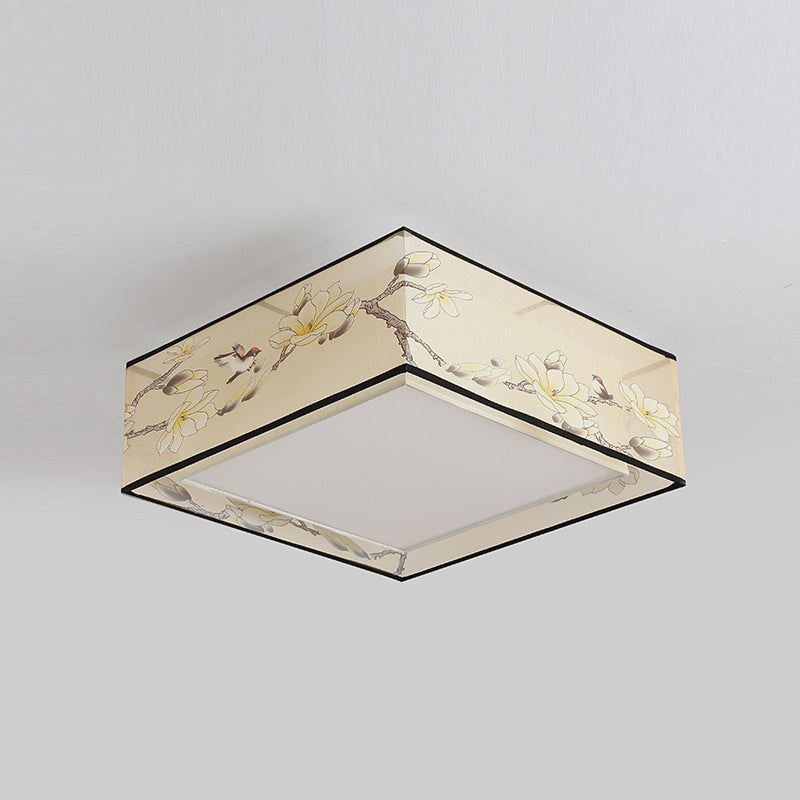 Fabric Geometrical Flush Ceiling Light Traditional Living Room Flush Mount Lamp in Beige