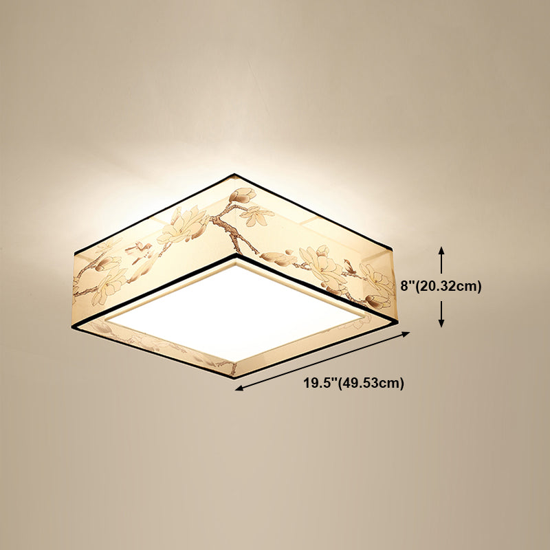 Fabric Geometrical Flush Ceiling Light Traditional Living Room Flush Mount Lamp in Beige