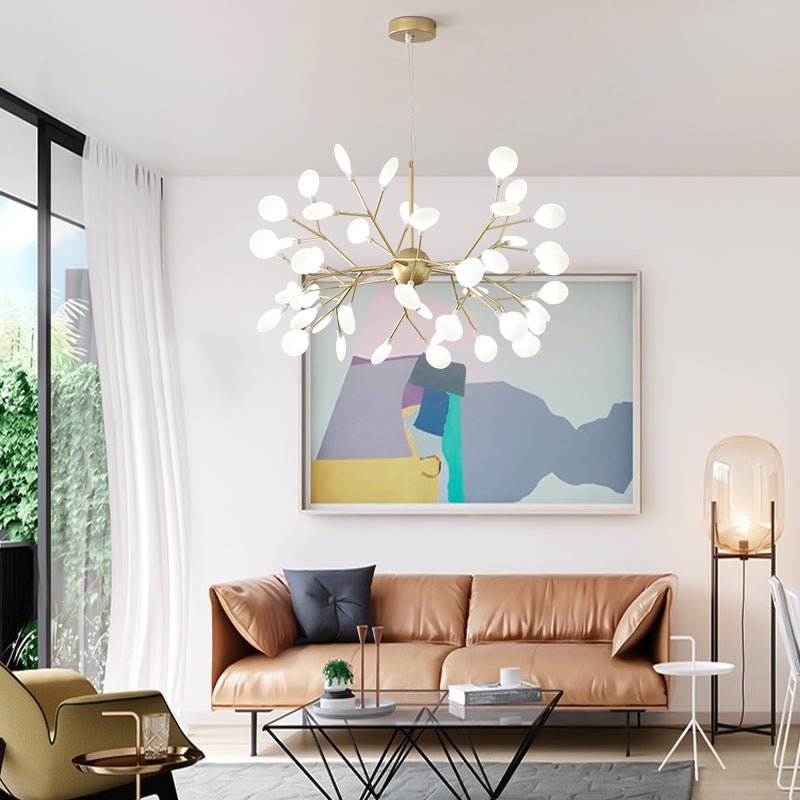 Branch Shape Chandelier Modern Fireflies Chandelier Light in Gold for Living Room