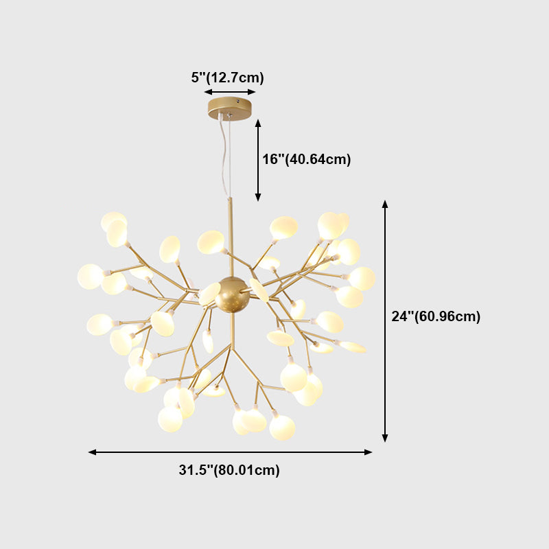 Branch Shape Chandelier Modern Fireflies Chandelier Light in Gold for Living Room