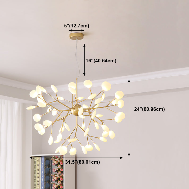 Branch Shape Chandelier Modern Fireflies Chandelier Light in Gold for Living Room