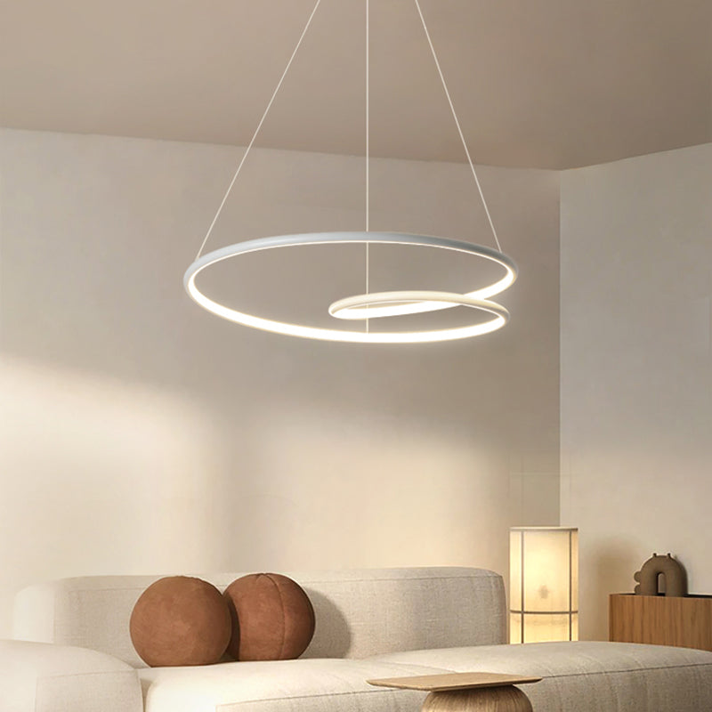 Spiral Living Room Pendant Light Kit Metal LED Nordic Hanging Lamp Kit in White