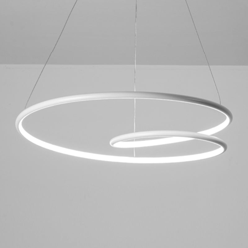 Spiral Living Room Pendant Light Kit Metal LED Nordic Hanging Lamp Kit in White