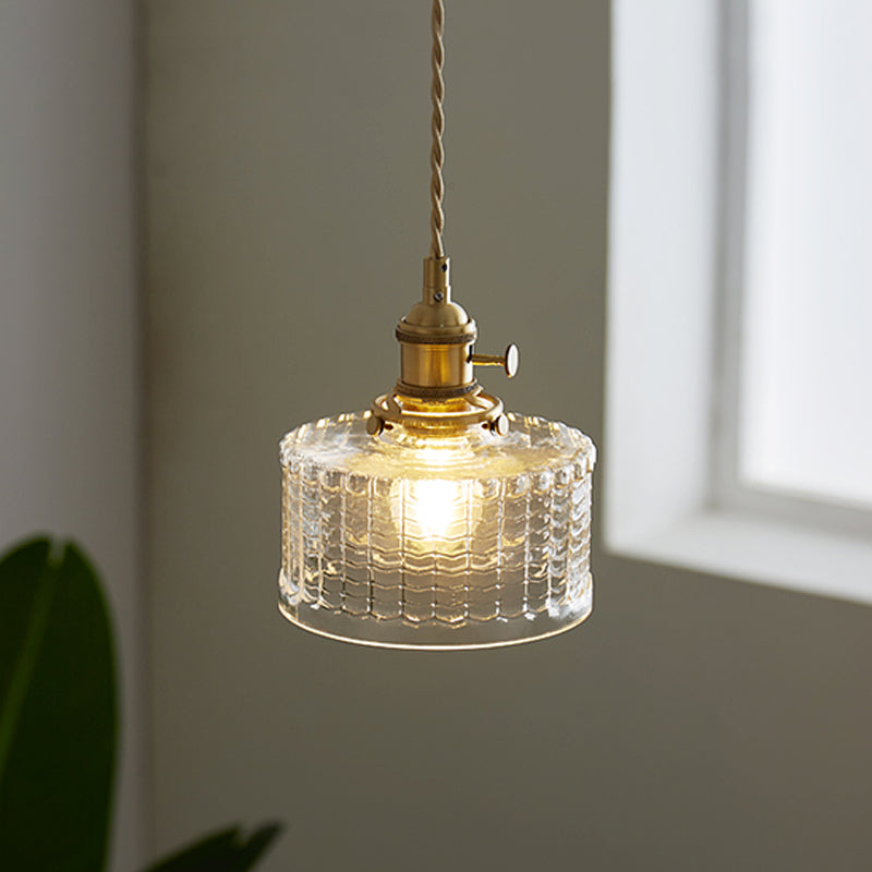 1-Light Copper Hanging Light Fixture Vintage Glass Pendant Light for Dining Room