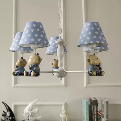 Dot Tired Shade Chandelier Kids Metal Resin Hanging Light avec singe pour salle à manger