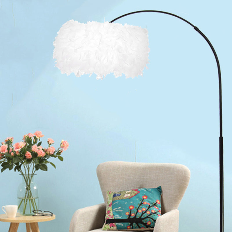 Modern Floor Lamp Household Floor Lighting Fixture with Feather Shade for Sitting Room