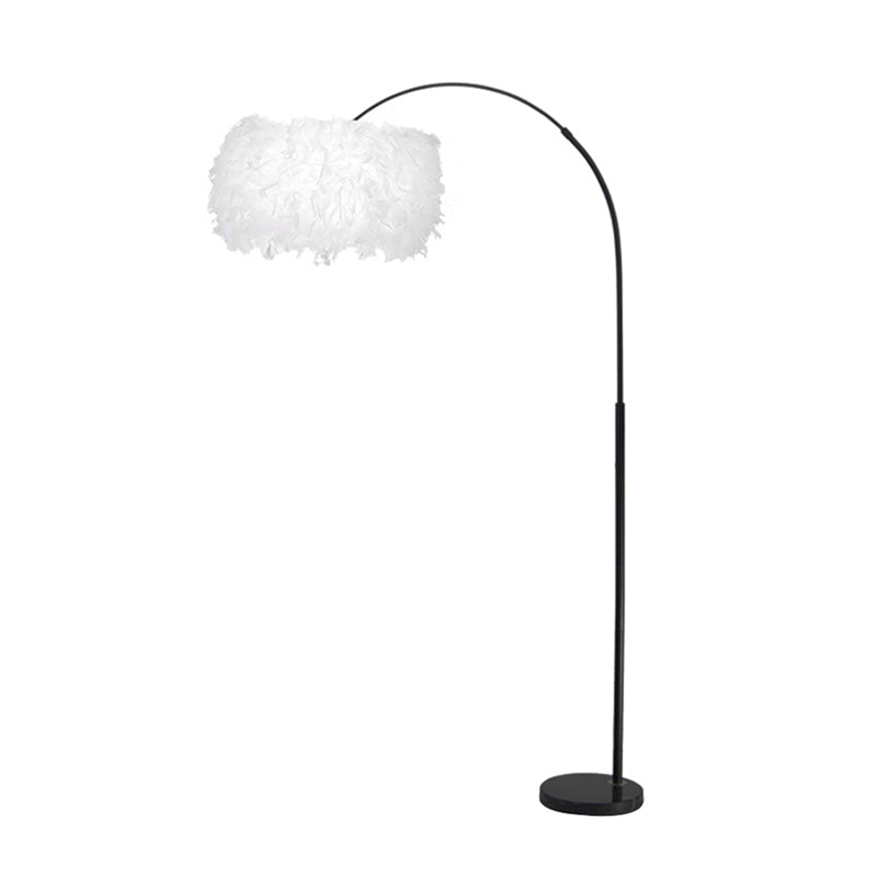 Modern Floor Lamp Household Floor Lighting Fixture with Feather Shade for Sitting Room