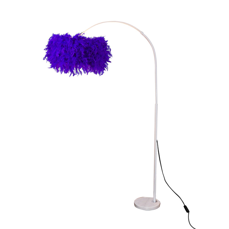 Modern Floor Lamp Household Floor Lighting Fixture with Feather Shade for Sitting Room