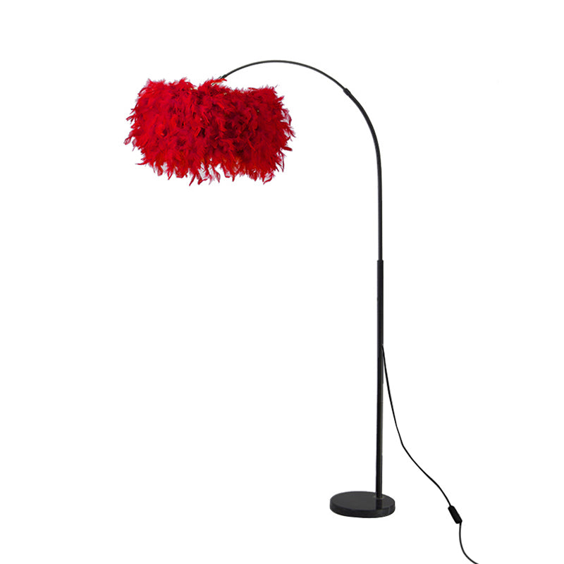 Modern Floor Lamp Household Floor Lighting Fixture with Feather Shade for Sitting Room