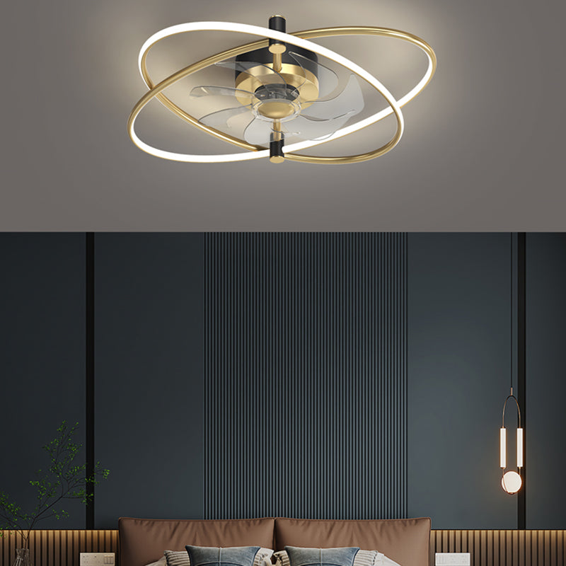 Kids Style Geometry Ceiling Fan Lights Metal 2 Light LED Flush Lights for Bedroom in Gold