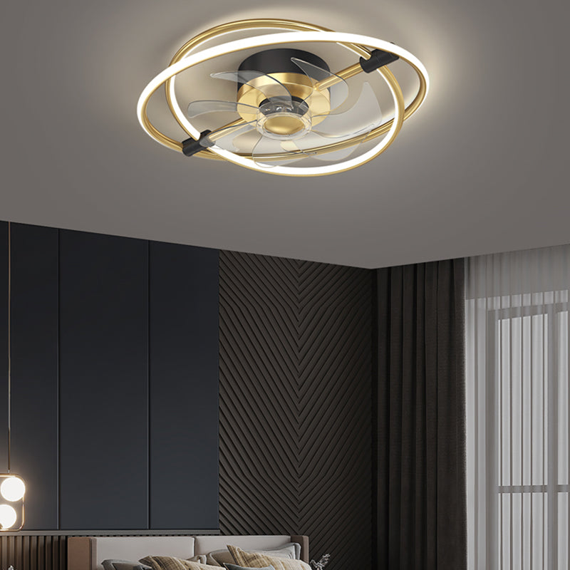 Kids Style Geometry Ceiling Fan Lights Metal 2 Light LED Flush Lights for Bedroom in Gold