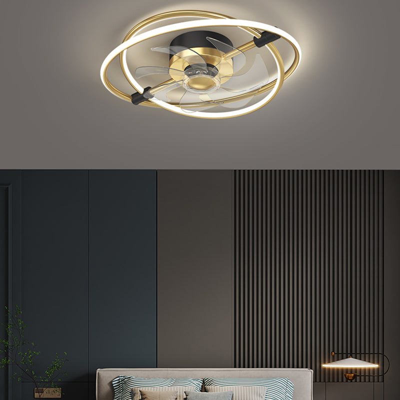 Kids Style Geometry Ceiling Fan Lights Metal 2 Light LED Flush Lights for Bedroom in Gold