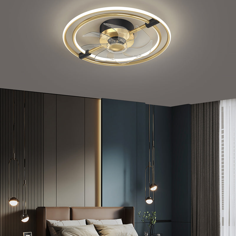 Kids Style Geometry Ceiling Fan Lights Metal 2 Light LED Flush Lights for Bedroom in Gold