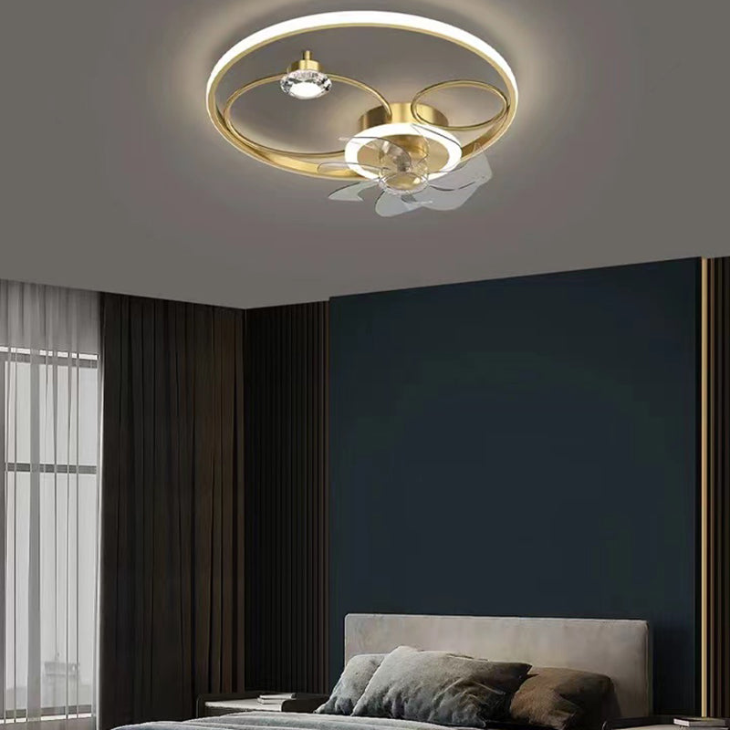 Kids Style Geometry Ceiling Fan Lights Metal 2 Light LED Flush Lights for Bedroom in Gold