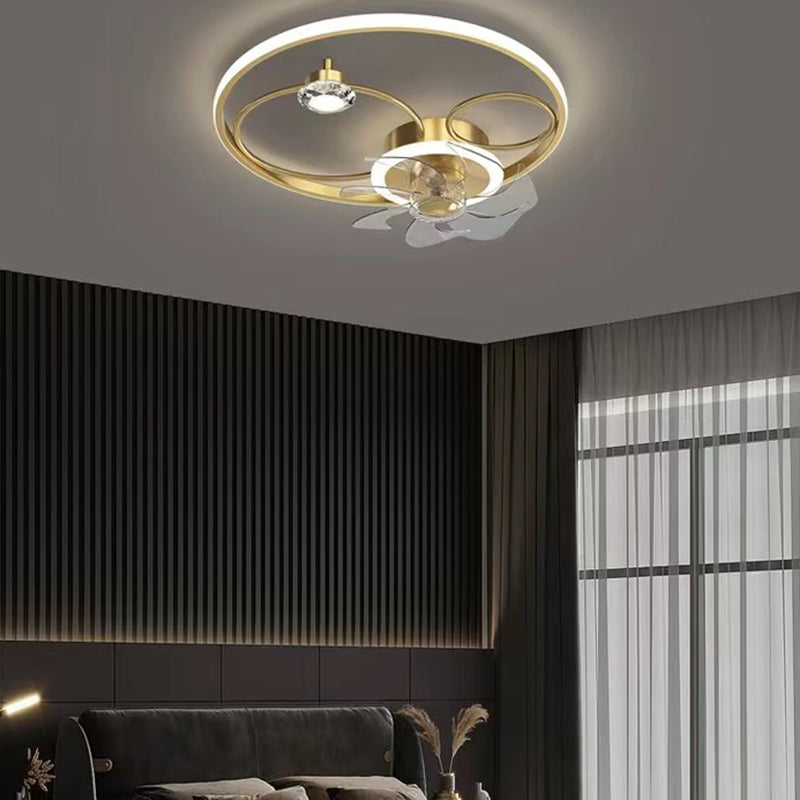 Kids Style Geometry Ceiling Fan Lights Metal 2 Light LED Flush Lights for Bedroom in Gold