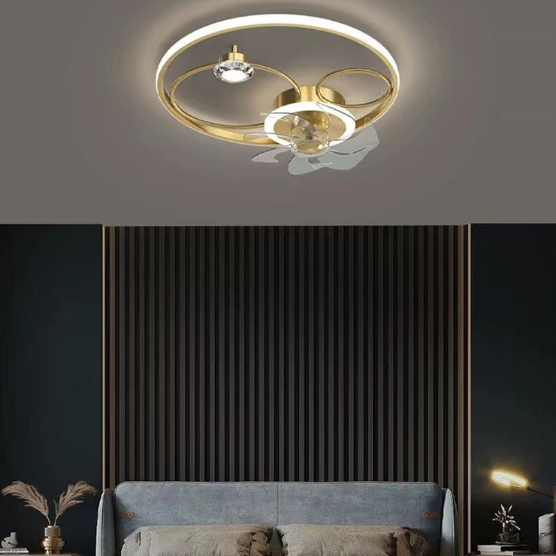 Kids Style Geometry Ceiling Fan Lights Metal 2 Light LED Flush Lights for Bedroom in Gold